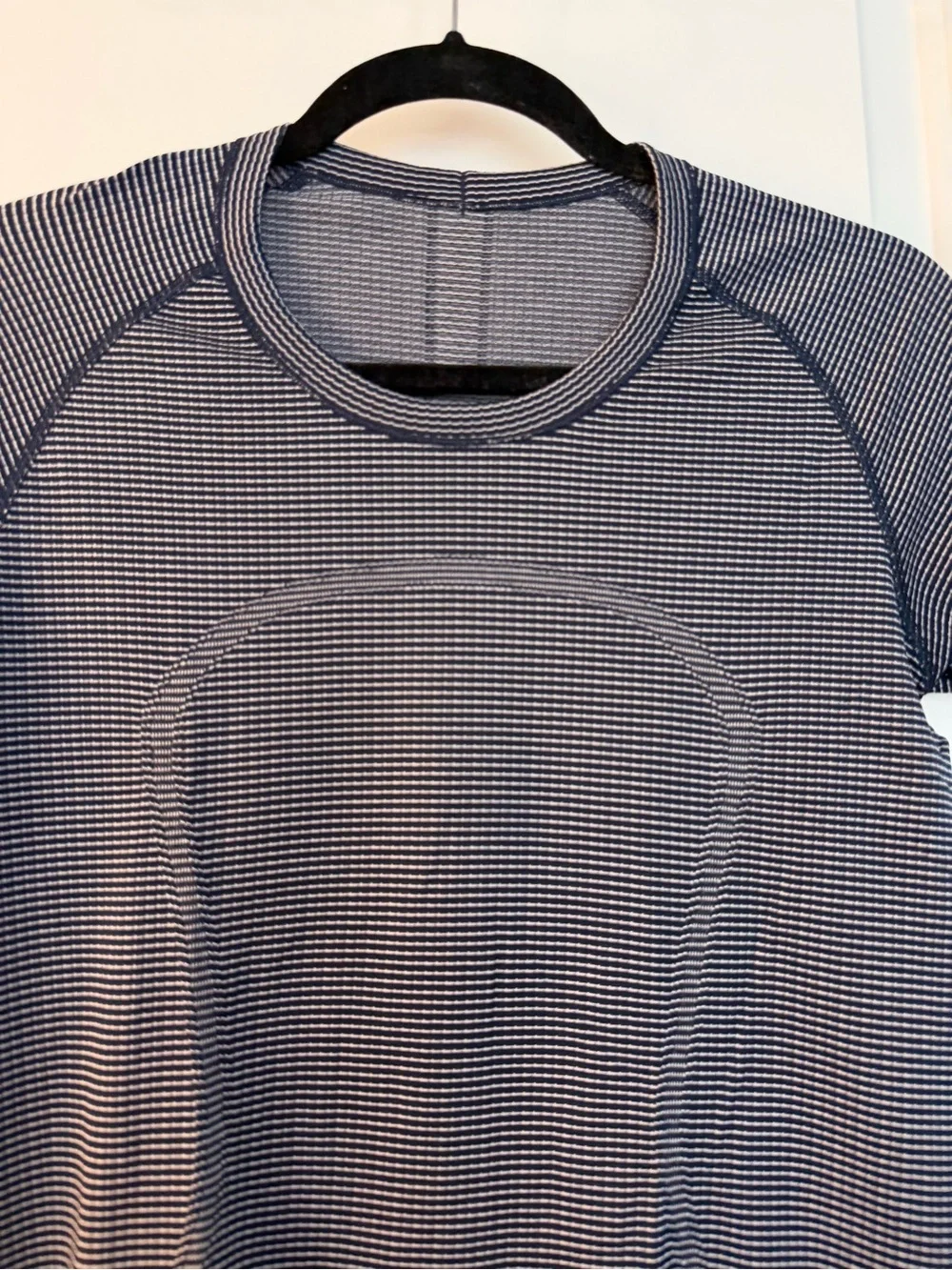 lululemon short sleeve swiftly tech crew in navy and white stripes